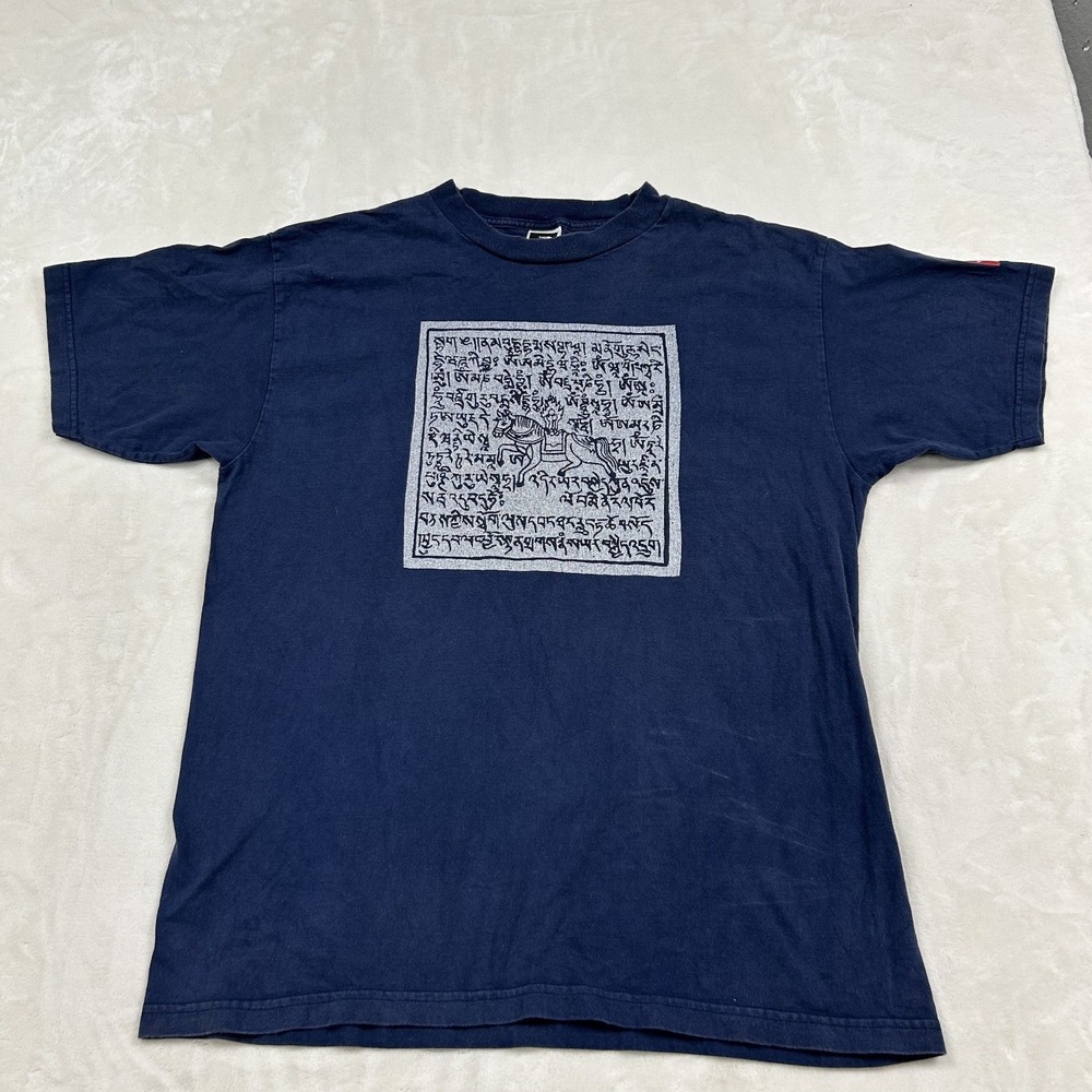 The North Face Graphic T-Shirt Mens XL Navy Blue Tibetan Prayer Flag Horse Print